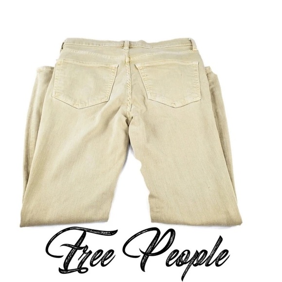 Free People Busted Knee Skinny Jeans Khaki Tan 25 - Picture 5 of 9